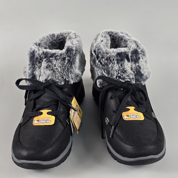Skechers Vegan Black and Gray Winter Boots with Faux Fur Lining Size 9.5 - Picture 7 of 10